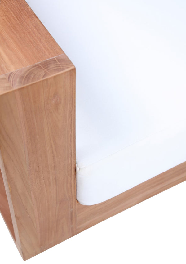 Tulum Waterproof Fabric / Teak Wood / Foam Contemporary Off White Waterproof Fabric Outdoor Sofa - 87" W x 33.5" D x 22.5" H