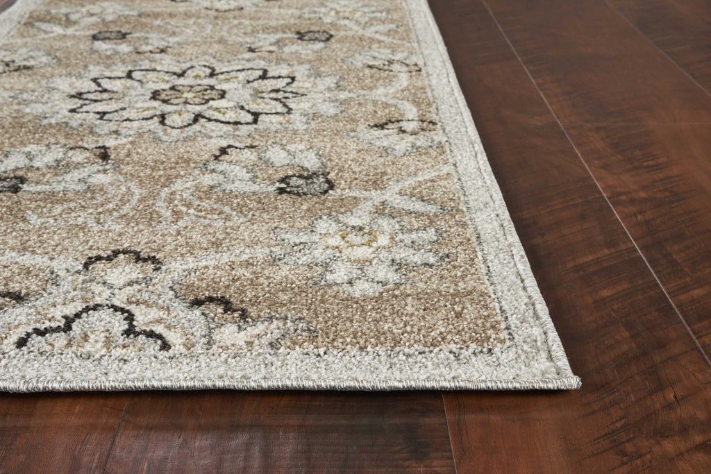 5'x8' Beige Grey Machine Woven UV Treated Floral Traditional Indoor Outdoor Area Rug