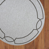 7' Oatmeal Ivory Hand Hooked UV Treated Bordered Round Indoor Outdoor Area Rug