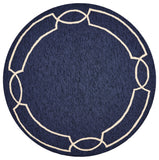 7' Ocean Blue Hand Hooked UV Treated Bordered Round Indoor Outdoor Area Rug