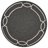 7' Onyx Black Hand Hooked UV Treated Bordered Round Indoor Outdoor Area Rug