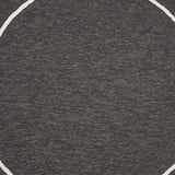 7' Onyx Black Hand Hooked UV Treated Bordered Round Indoor Outdoor Area Rug