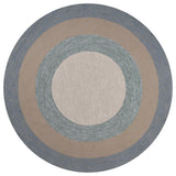 7' Spa Blue Beige Hand Hooked UV Treated Bordered Round Indoor Outdoor Area Rug