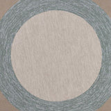 7' Spa Blue Beige Hand Hooked UV Treated Bordered Round Indoor Outdoor Area Rug