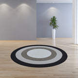 7' Charcoal Grey Hand Hooked UV Treated Bordered Round Indoor Outdoor Area Rug