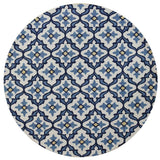 8' Ivory Blue Hand Hooked UV Treated Coastal Reef Round Indoor Outdoor Area Rug