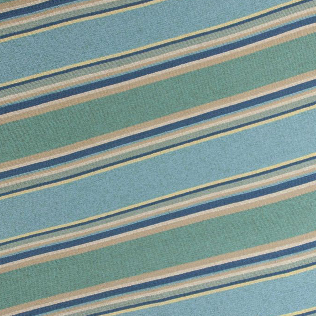 8' Ocean Blue Hand Hooked UV Treated Awning Stripes Round Indoor Outdoor Area Rug