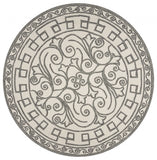 8' Ivory Grey Hand Woven UV Treated Greek Key Medallion Round Indoor Outdoor Area Rug