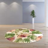 6' Beige Hand Tufted Tropical Plant Round Indoor Area Rug