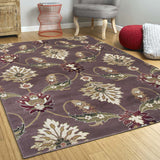 8'x11' Plum Machine Woven Floral Traditional Indoor Area Rug