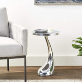 HomeRoots Buffed Aluminum Curve Side End Table 354658-HOMEROOTS 354658