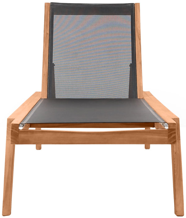 Tulum Waterproof Mesh Fabric / Teak Wood / Foam Contemporary Black Waterproof Fabric Outdoor Patio Lounger - 26" W x 79" D x 14" H