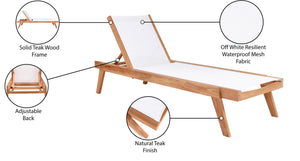 Tulum Waterproof Mesh Fabric / Teak Wood / Foam Contemporary Off White Waterproof Fabric Outdoor Patio Lounger - 26" W x 79" D x 14" H
