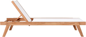 Tulum Waterproof Mesh Fabric / Teak Wood / Foam Contemporary Off White Waterproof Fabric Outdoor Patio Lounger - 26" W x 79" D x 14" H