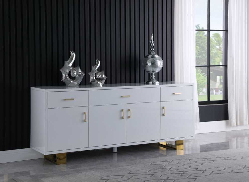 Excel Engineered Wood / Stainless Steel Contemporary White Lacquer Sideboard/Buffet - 72" W x 18" D x 31" H