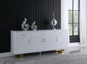 Excel Engineered Wood / Stainless Steel Contemporary White Lacquer Sideboard/Buffet - 72" W x 18" D x 31" H