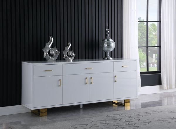 Excel Engineered Wood / Stainless Steel Contemporary White Lacquer Sideboard/Buffet - 72" W x 18" D x 31" H