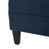 Zahra Contemporary Tufted Fabric Ottoman, Dark Blue and Dark Brown Noble House