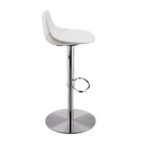 18.12" X 18.9" X 39.57" White Leatherette Over Steel Frame Adjustable Swivel BarCounter Stool with Brushed Stainless Steel Base