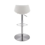 18.12" X 18.9" X 39.57" White Leatherette Over Steel Frame Adjustable Swivel BarCounter Stool with Brushed Stainless Steel Base