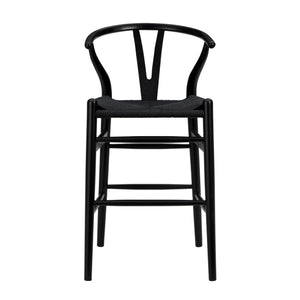 20.08" X 20.87" X 38.19" Black Solid Beech Wood Counter Stool with Black Rush Seat