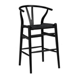 20.08" X 20.87" X 38.19" Black Solid Beech Wood Counter Stool with Black Rush Seat