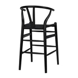 20.08" X 20.87" X 38.19" Black Solid Beech Wood Counter Stool with Black Rush Seat