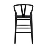 20.08" X 20.87" X 38.19" Black Solid Beech Wood Counter Stool with Black Rush Seat