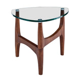 23.63" X 23.63" X 19.69" Clear Tempered Glass Side Table with Walnut Base