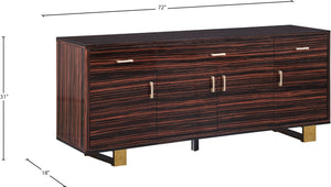 Excel Zebra Wood Veneer / Engineered Wood / Stainless Steel Contemporary Brown Zebra Wood Veneer Lacquer Sideboard/Buffet - 72" W x 18" D x 31" H