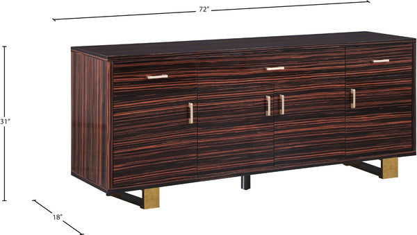 Excel Zebra Wood Veneer / Engineered Wood / Stainless Steel Contemporary Brown Zebra Wood Veneer Lacquer Sideboard/Buffet - 72" W x 18" D x 31" H
