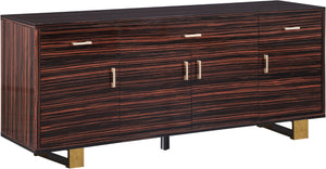 Excel Zebra Wood Veneer / Engineered Wood / Stainless Steel Contemporary Brown Zebra Wood Veneer Lacquer Sideboard/Buffet - 72" W x 18" D x 31" H