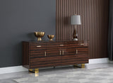 Excel Zebra Wood Veneer / Engineered Wood / Stainless Steel Contemporary Brown Zebra Wood Veneer Lacquer Sideboard/Buffet - 72" W x 18" D x 31" H