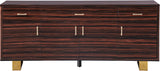 Excel Zebra Wood Veneer / Engineered Wood / Stainless Steel Contemporary Brown Zebra Wood Veneer Lacquer Sideboard/Buffet - 72" W x 18" D x 31" H