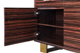 Excel Zebra Wood Veneer / Engineered Wood / Stainless Steel Contemporary Brown Zebra Wood Veneer Lacquer Sideboard/Buffet - 72" W x 18" D x 31" H