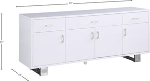 Excel Engineered Wood / Stainless Steel Contemporary White Lacquer Sideboard/Buffet - 72" W x 18" D x 31" H