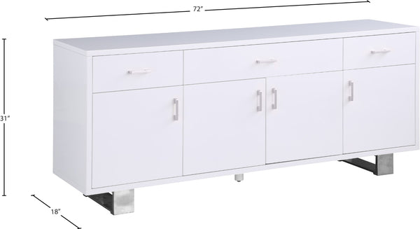 Excel Engineered Wood / Stainless Steel Contemporary White Lacquer Sideboard/Buffet - 72" W x 18" D x 31" H