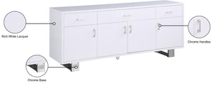 Excel Engineered Wood / Stainless Steel Contemporary White Lacquer Sideboard/Buffet - 72" W x 18" D x 31" H