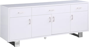 Excel Engineered Wood / Stainless Steel Contemporary White Lacquer Sideboard/Buffet - 72" W x 18" D x 31" H