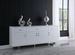 Excel Engineered Wood / Stainless Steel Contemporary White Lacquer Sideboard/Buffet - 72" W x 18" D x 31" H
