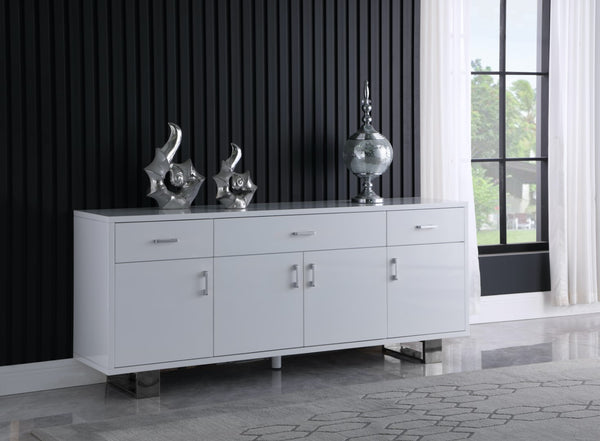 Excel Engineered Wood / Stainless Steel Contemporary White Lacquer Sideboard/Buffet - 72" W x 18" D x 31" H