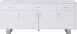 Excel Engineered Wood / Stainless Steel Contemporary White Lacquer Sideboard/Buffet - 72" W x 18" D x 31" H