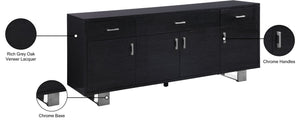 Excel Oak Veneer / Stainless Steel / Engineered Wood Contemporary Grey Oak Veneer Lacquer Sideboard/Buffet - 72" W x 18" D x 31" H