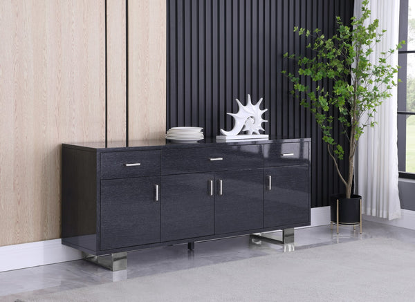 Excel Oak Veneer / Stainless Steel / Engineered Wood Contemporary Grey Oak Veneer Lacquer Sideboard/Buffet - 72" W x 18" D x 31" H