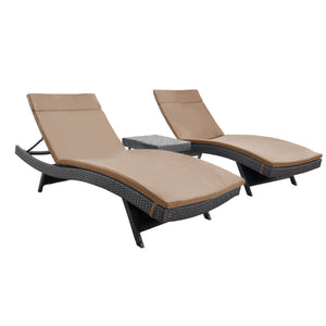 Noble House Salem Outdoor 3-piece Wicker Adjustable Chaise Lounge Set with Cushions