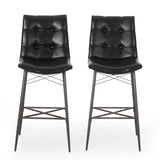 Noble House Pineview Contemporary Tufted Barstools (Set of 2), Midnight Black and Gun Metal