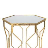 Sagebrook Home Glam Set of 2 -  Mirrored Hexagon Accent Tables 25/21" Gold 14052-02 Gold Metal