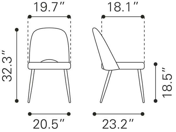 Zuo Modern Teddy 100% Polyester, Plywood, Steel Modern Commercial Grade Dining Chair Set - Set of 2 Brown, Black 100% Polyester, Plywood, Steel