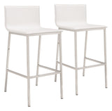 Zuo Modern Marina 100% Polyurethane, Stainless Steel Modern Commercial Grade Barstool Set - Set of 2 White, Silver 100% Polyurethane, Stainless Steel