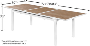 Nizuc Aluminum / Plastic Contemporary Brown Plastic Wood Accent Paneling Outdoor Patio Extendable Aluminum Dining Table - 77"/100.5" W x 39" D x 30" H